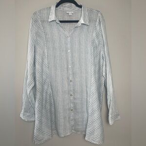 J. Jill | Linen Striped Button Down Blouse Lightweight Beachy Coastal Grandma